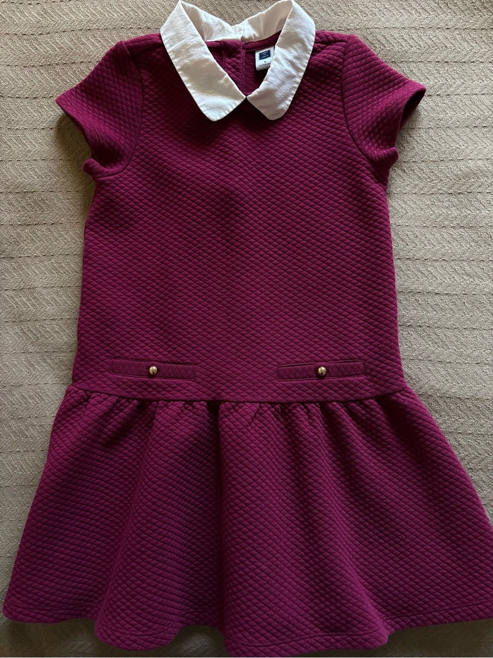 Janie and Jack Burgundy Textured Dress with White Peter Pan Collar